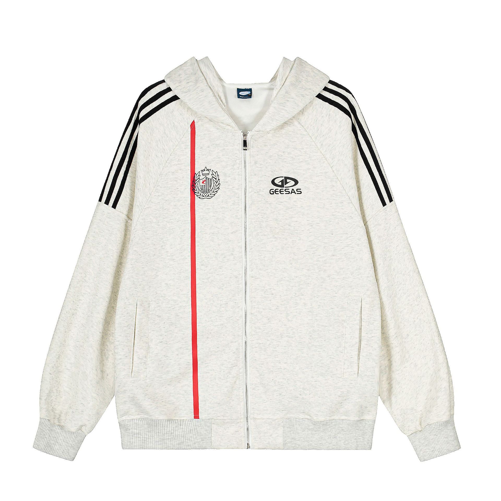 Three bar sports hoodie jacket cardigan sweatshirt for men