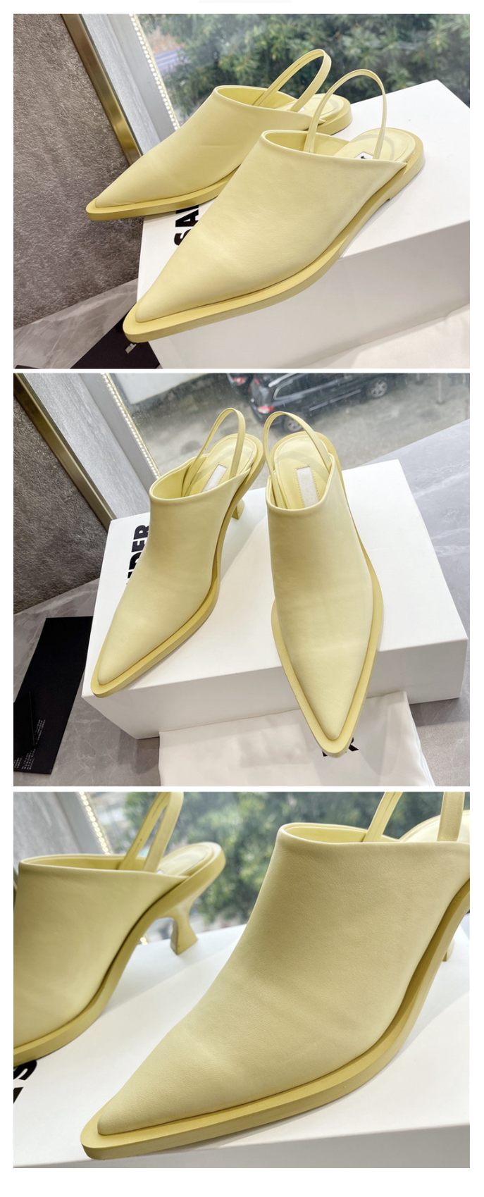French pointed high heels with a bun and half slippers for women