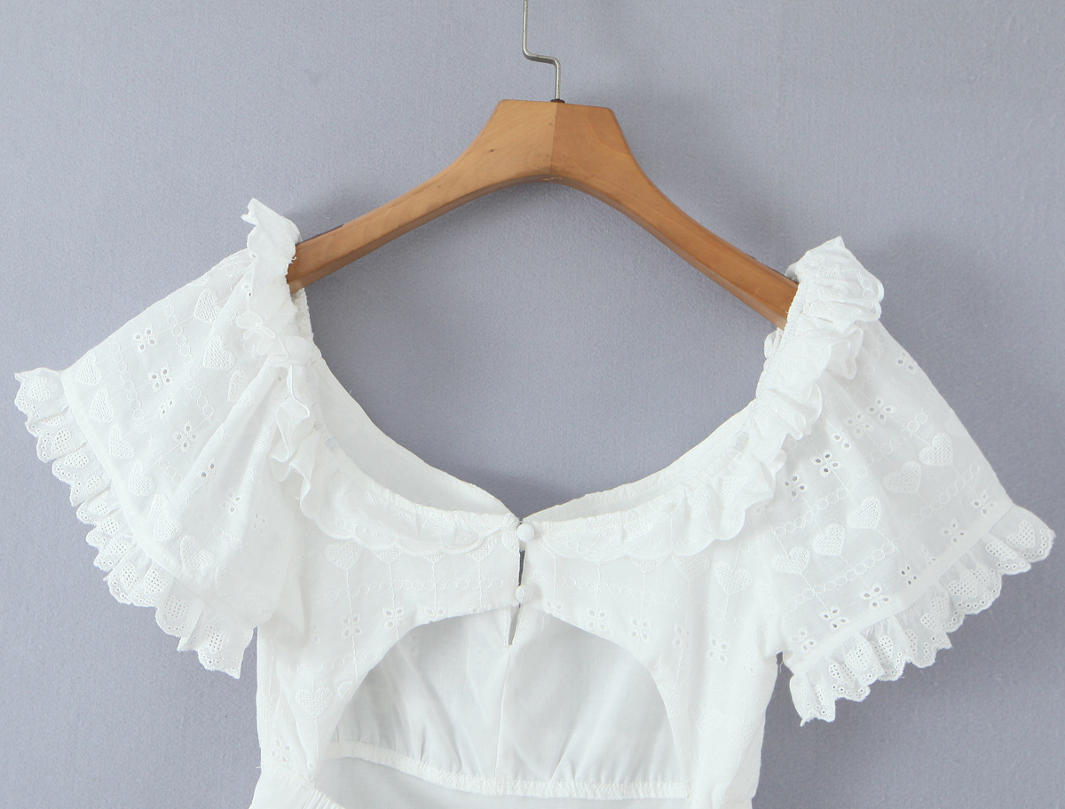 Lace Tie Short Sleeve Waist-Cinched Dress