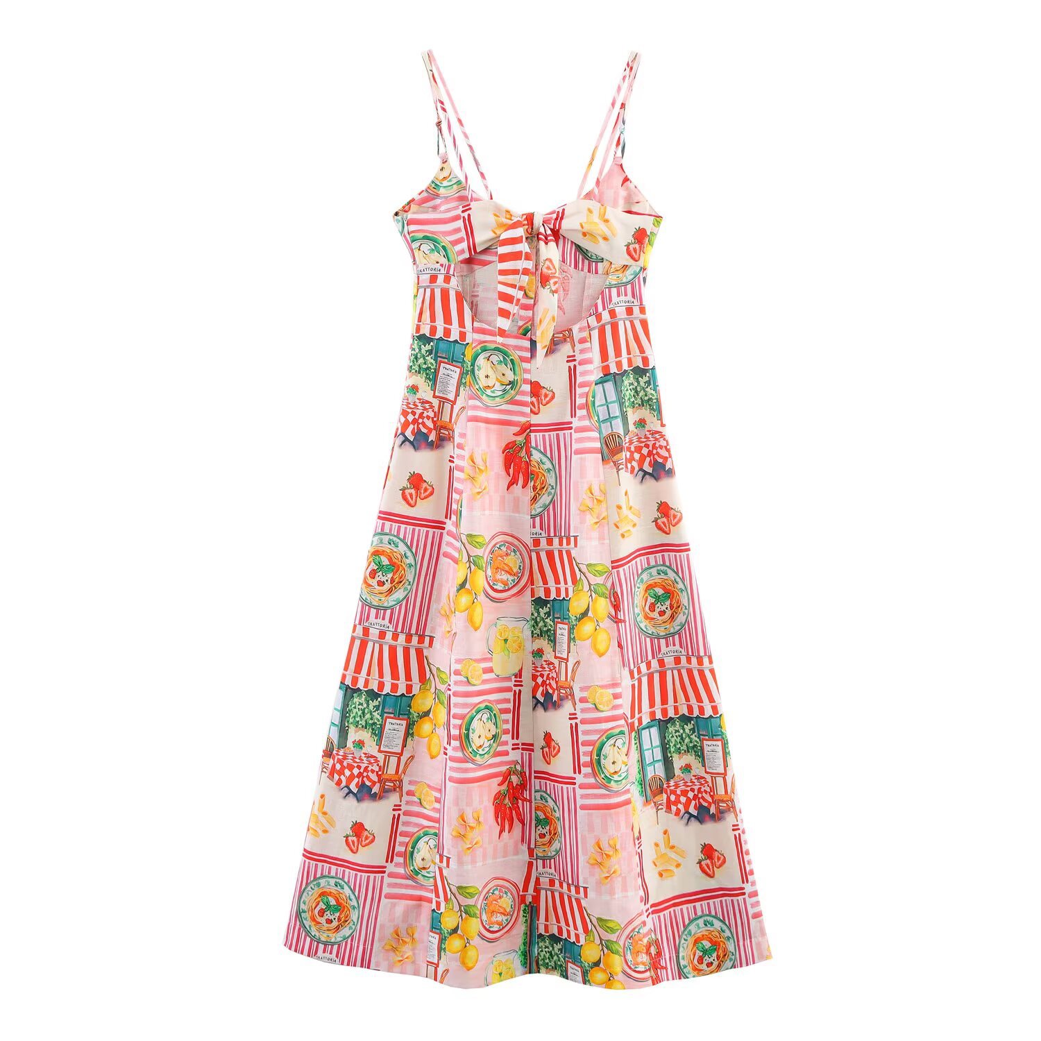 Women's Clothing Linen Blend Patchwork Printed Midi Dress