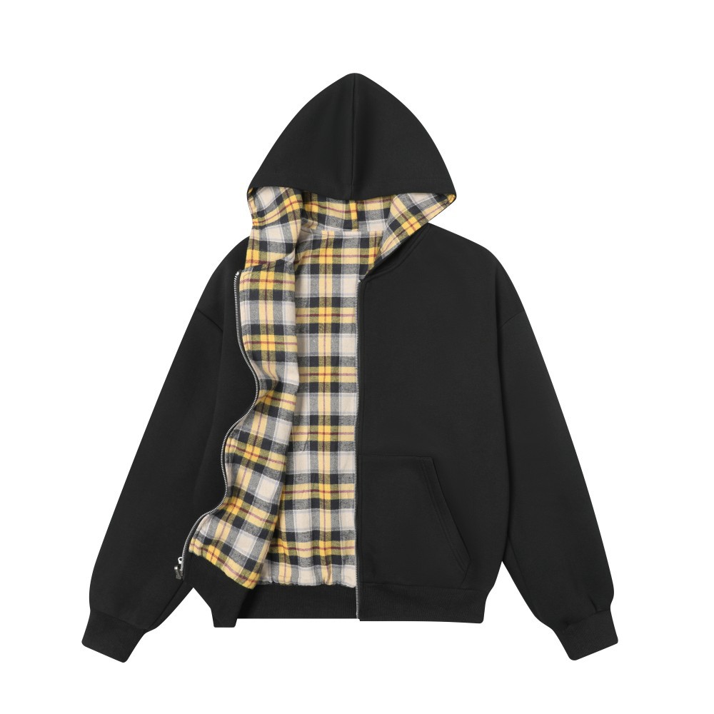 American Relaxed Mustard Checked Double-Sided Zipper Hoodie