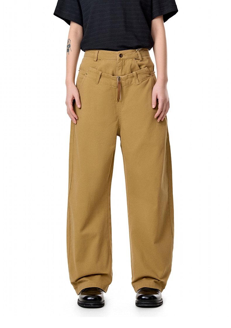 Men's Double Waist Fake Two-Piece Casual Pants Straight Loose Long Pants