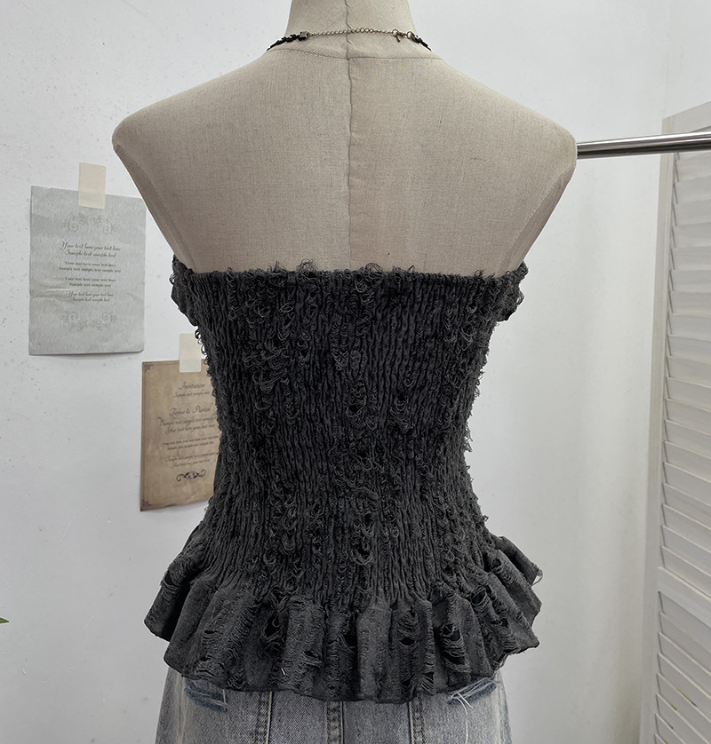 Ombre Asymmetrical Distressed Frilled Bandeau Vest
