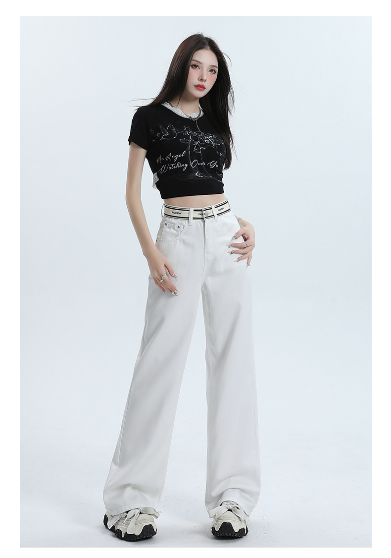 Women's Tencel Denim Pants with Letter Lightweight and Wide-Leg Floor-Length Trousers for Summer