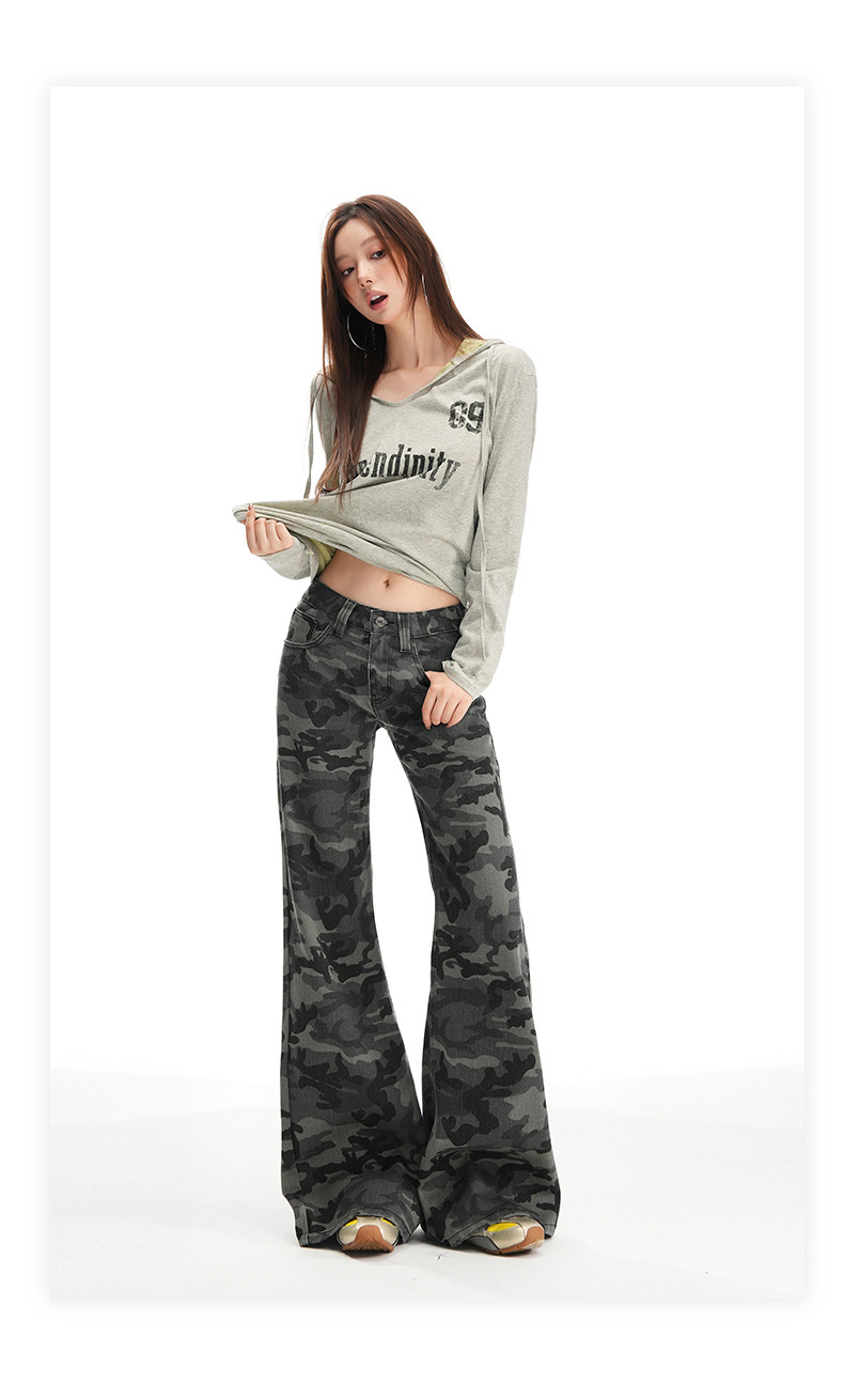 Women's Camouflage Flared Jeans Low Waist Pants