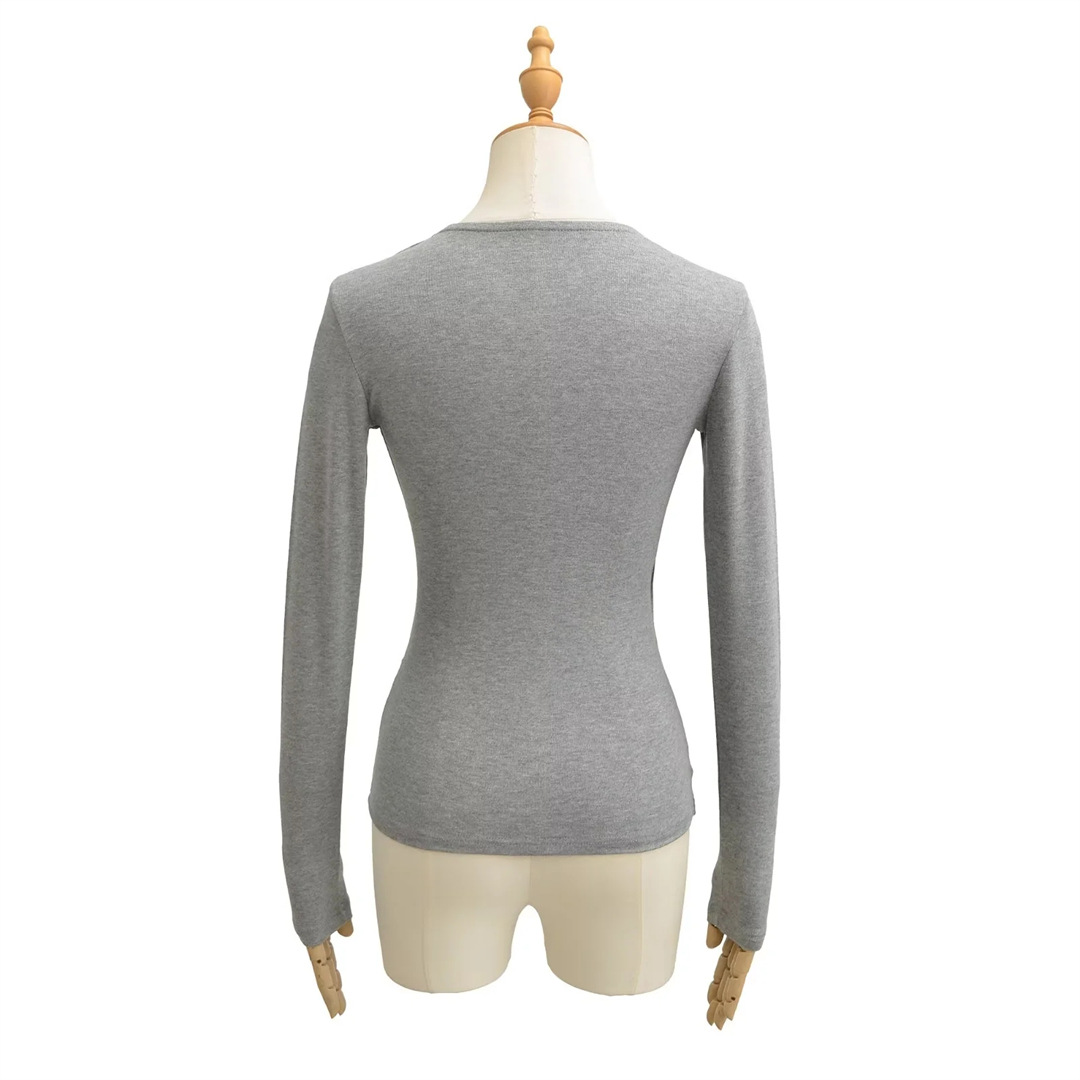 Ladies Plunge Crisscross Full-Sleeved Slim Fit Tee