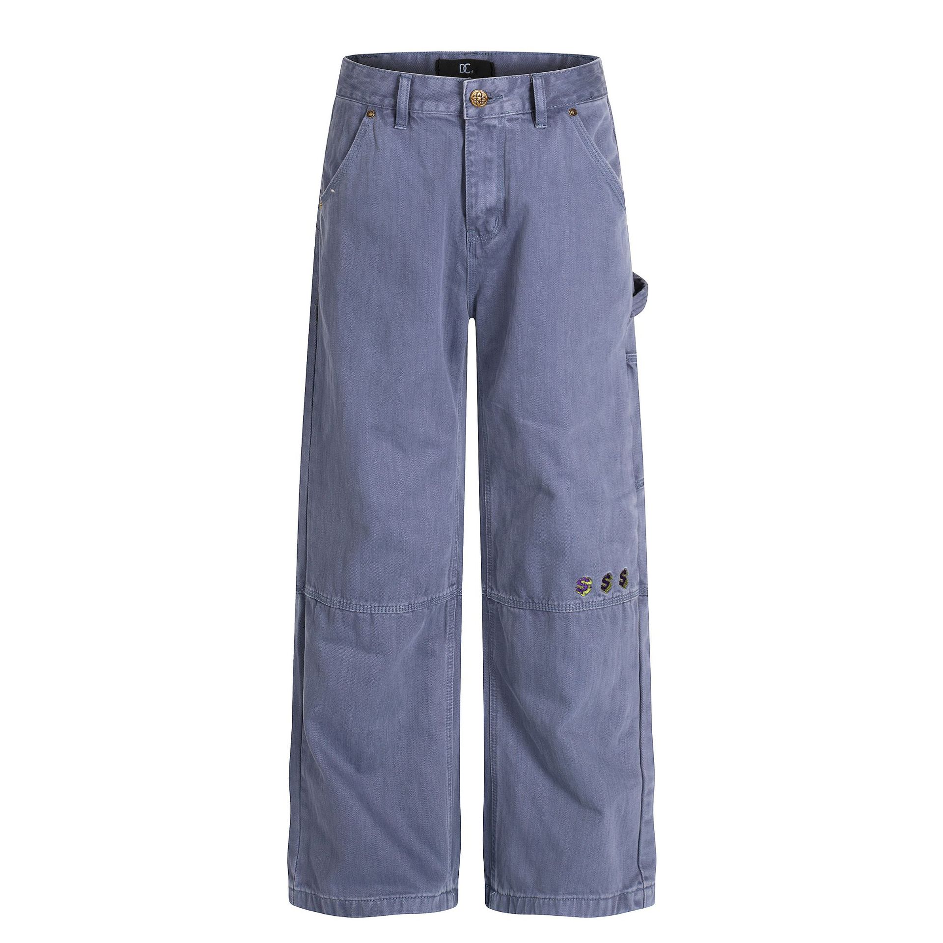 Street Vintage Unisex High-End Workwear Blue Design Men's Loose Straight Jeans