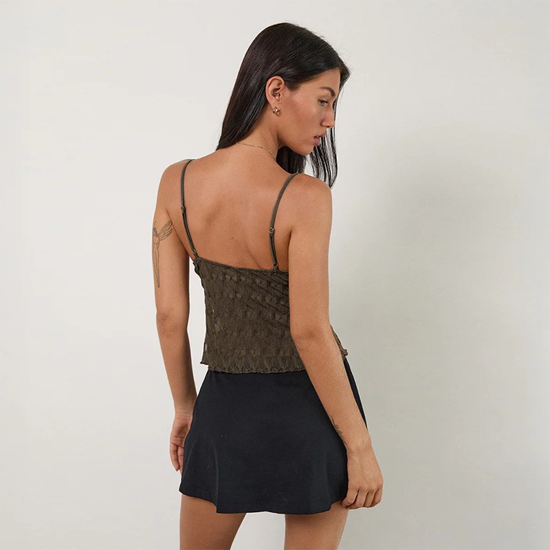Figure-Hugging Asymmetric Scalloped Plunge Top