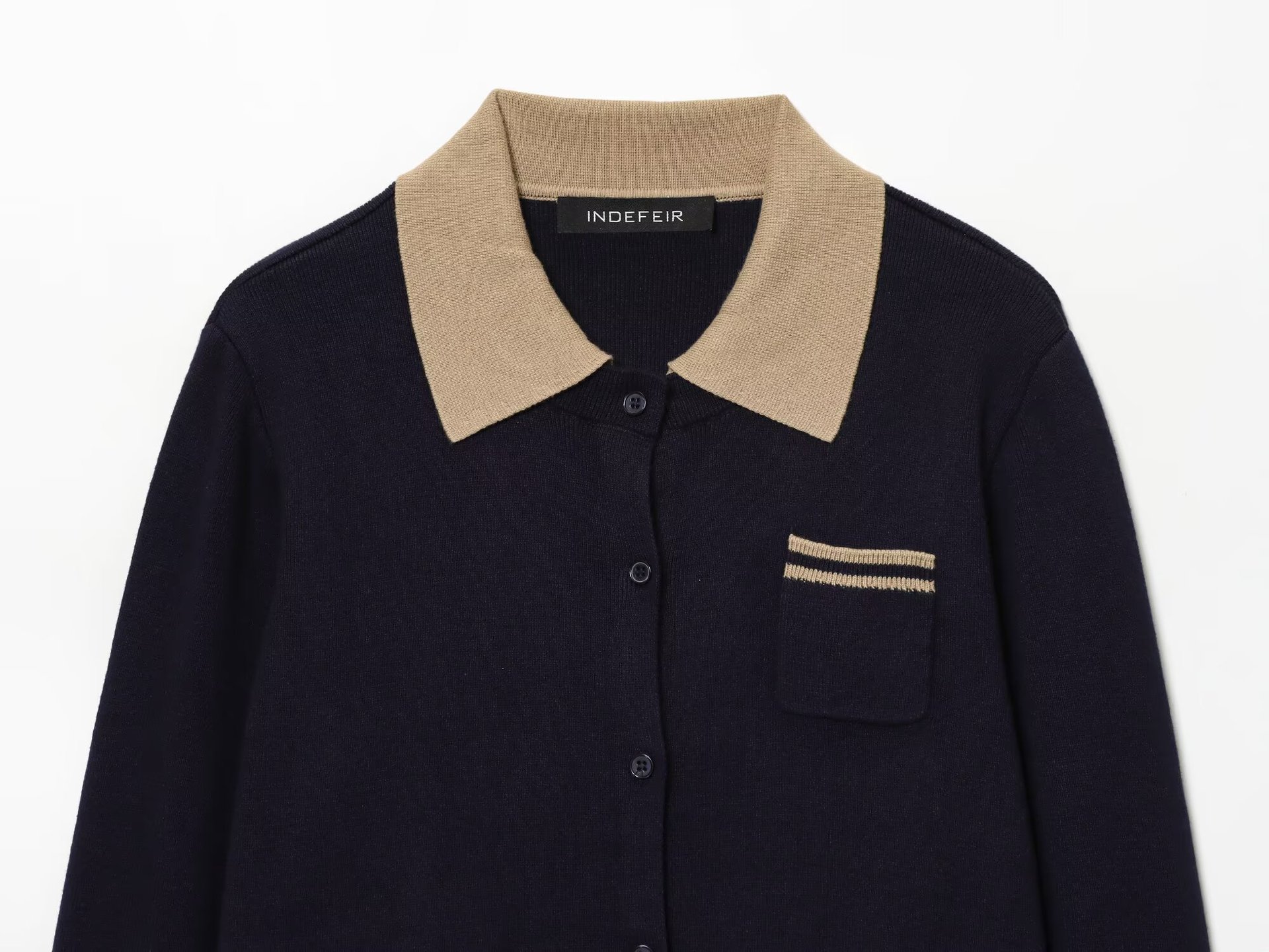 Color blocked patchwork polo collar knit sweater
