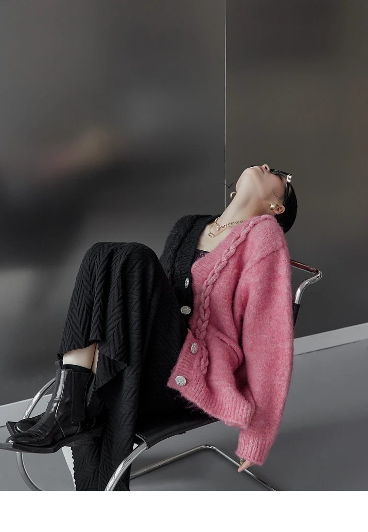 Ladies Colorblock Chunky Oversized Knitted Cardigan