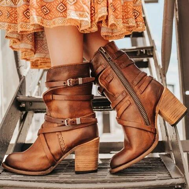 New Spanish medium heeled women's shoes, long boots, women's leather boots
