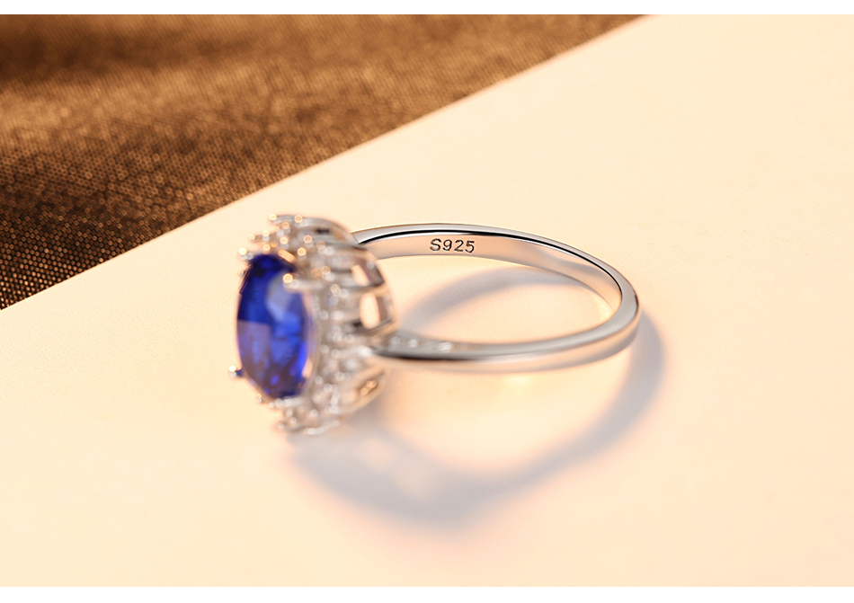 Princess Diana William Kate Gemstone Rings Sapphire Blue Wedding Engagement 925 Sterling Silver Finger Ring for Women