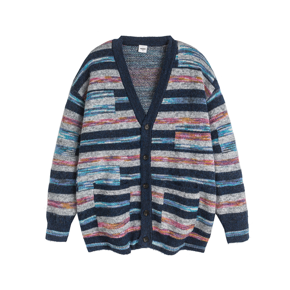 Oversized Japanese Workwear Jacquard Long Sleeve Cardigan