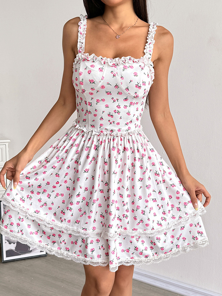 Scalloped Blossom Pattern Polyester Dress