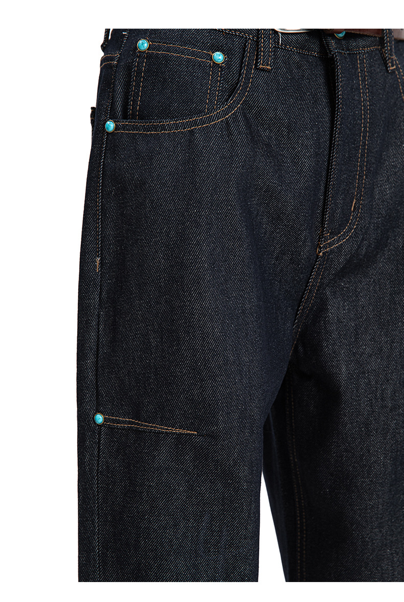 Denim Pants Deep Blue Straight Flared Wide Leg A-Line Trousers