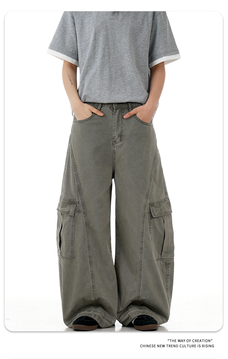 Work Pants with Multiple Pockets Slimming Casual Wide Leg Long Trousers for Men and Women