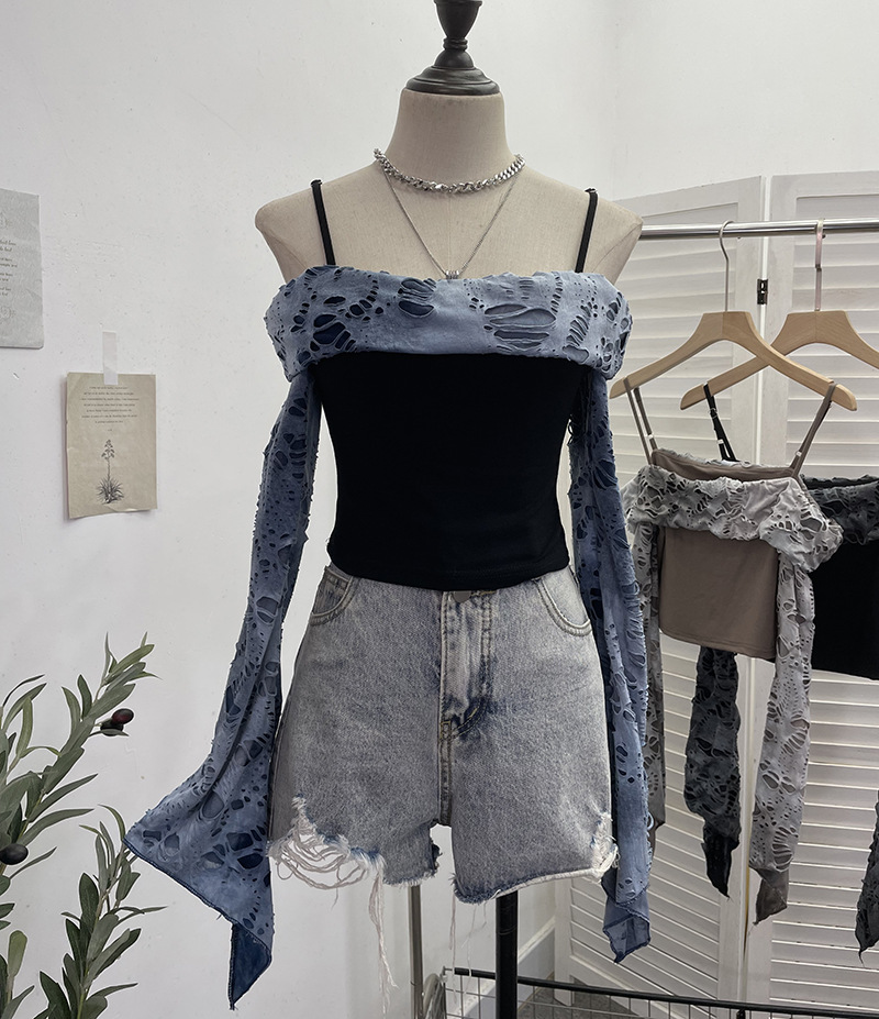 Cutout Full Sleeve Cropped T-Shirt