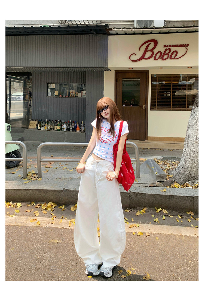 Women's White Pants Loose Slimming Drape High Waist Wide Leg Trousers
