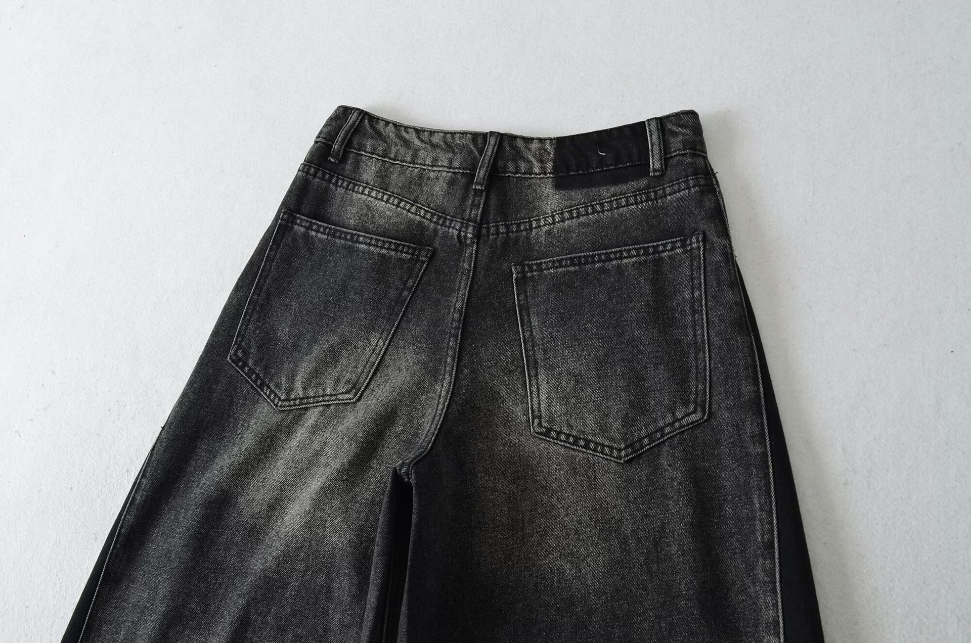 Vintage washed high waisted color blocked loose wide leg balloon pants jeans