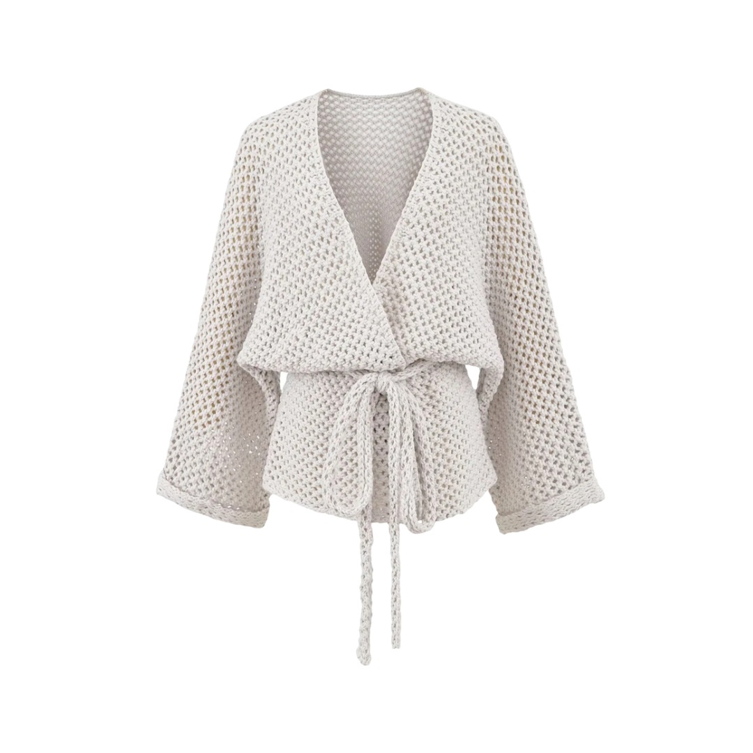 Lazy V-Neck Long Sleeve Plain Cardigan