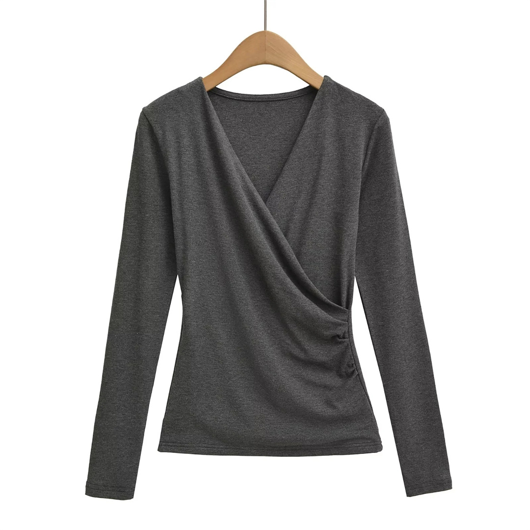Ladies Plunge Crisscross Full-Sleeved Slim Fit Tee