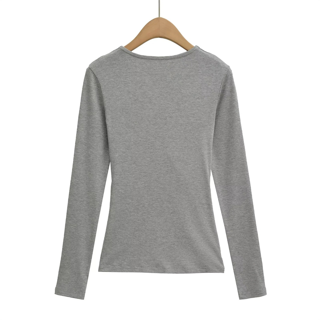 Ladies Plunge Crisscross Full-Sleeved Slim Fit Tee
