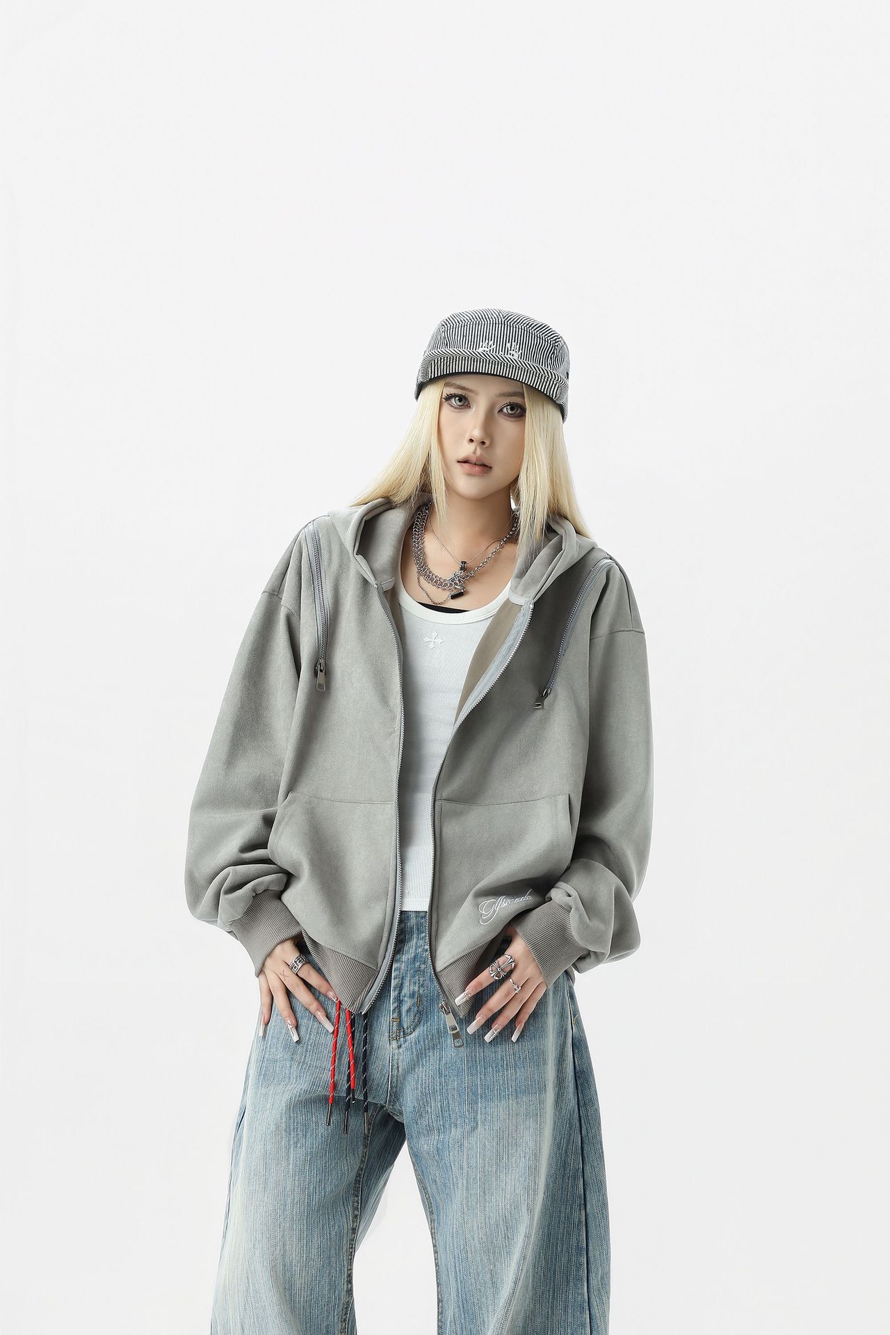Men Boxy Retro Zip Hood Sweater