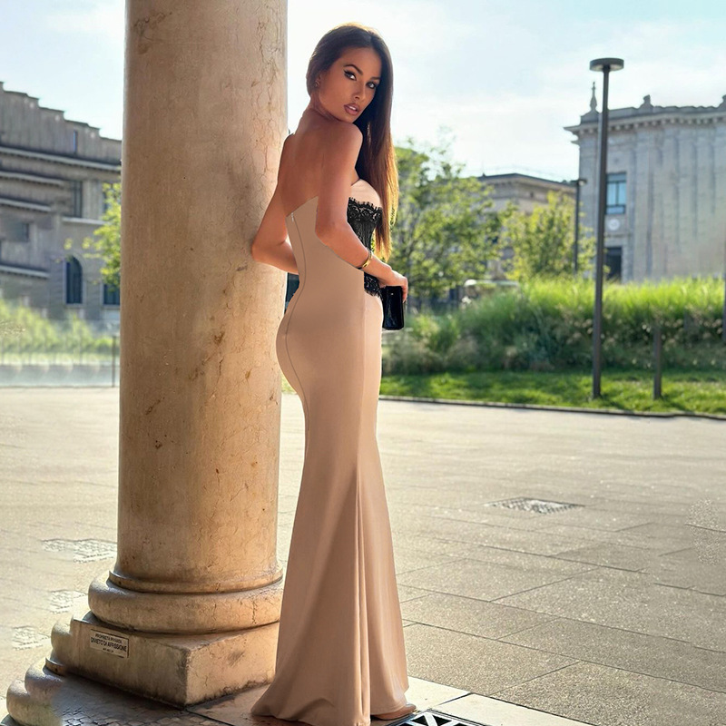 Strapless Sleeveless Long High Rise Polyester Dress