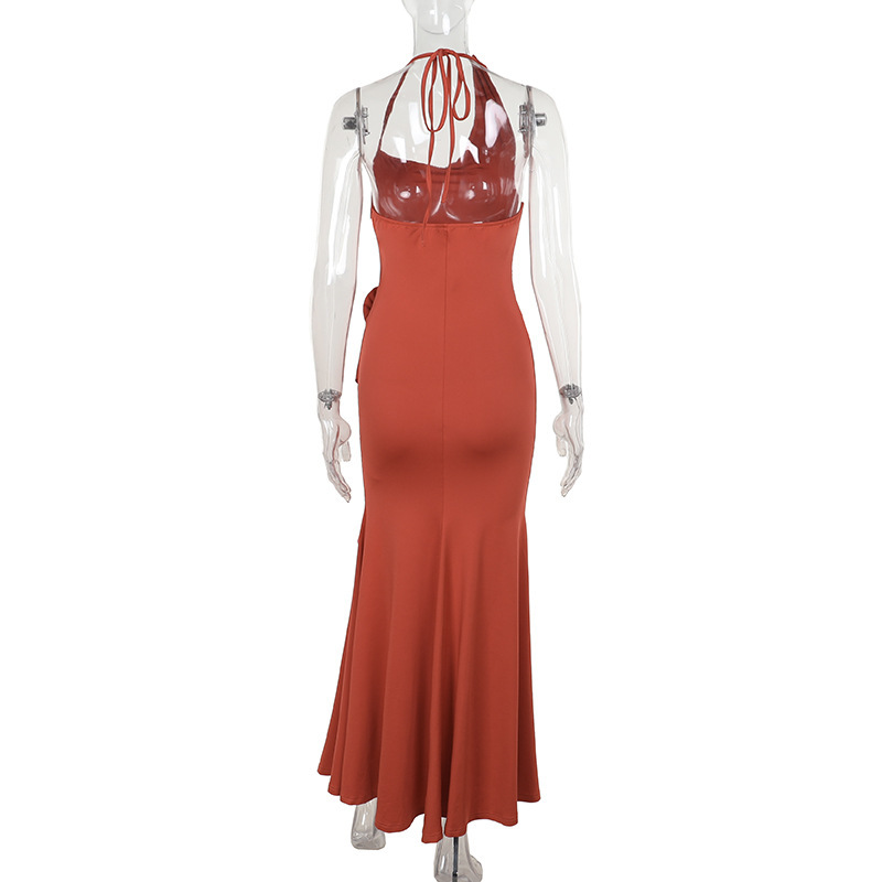 V-Neck Asymmetric 3D Floral Side Split Dress