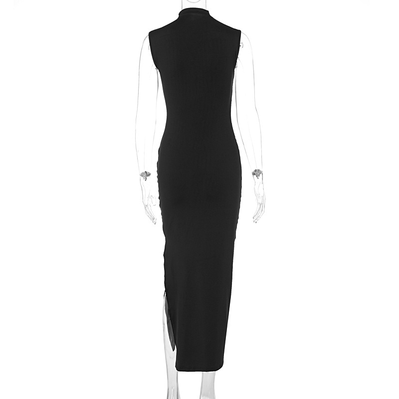 Mock Neck Side Split Bodycon Maxi Dress
