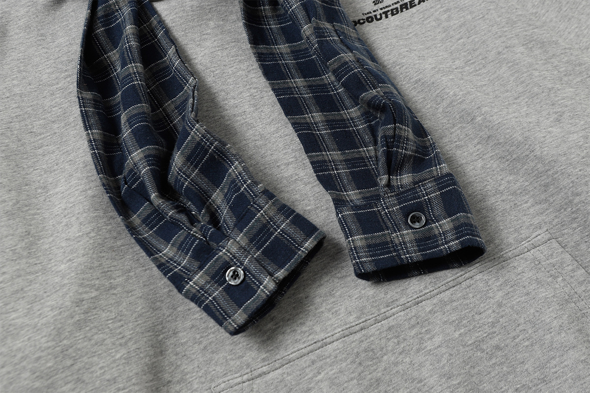 American Retro Checkered Cotton Faux Layer Oversized Hoodie