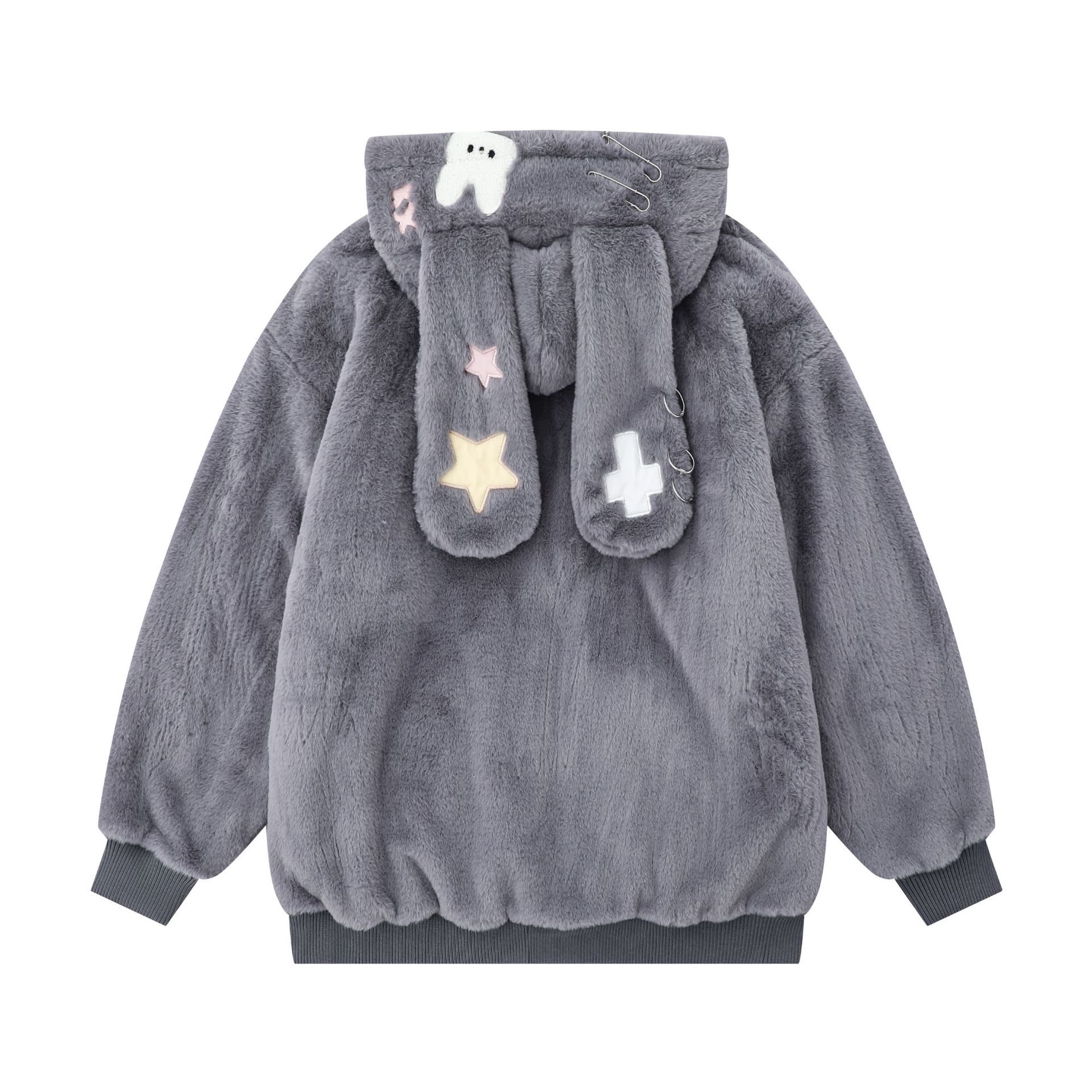 Loose Fleece-Lined Thick Warm Hooded Cotton Jacket