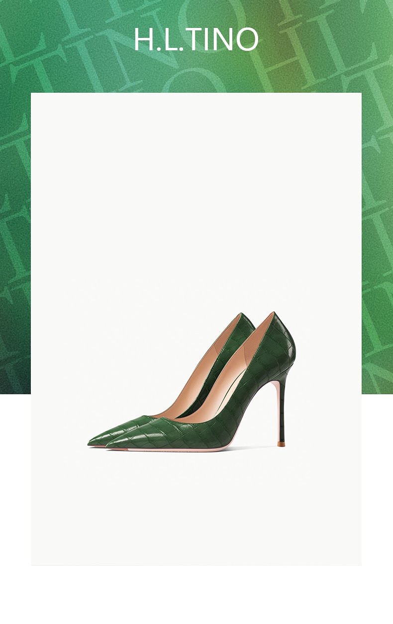 Early Autumn New Pointy High Heel Shoes Women's Thin Heel Shallow Patent Leather Single Shoes French Texture Large Green Shoes