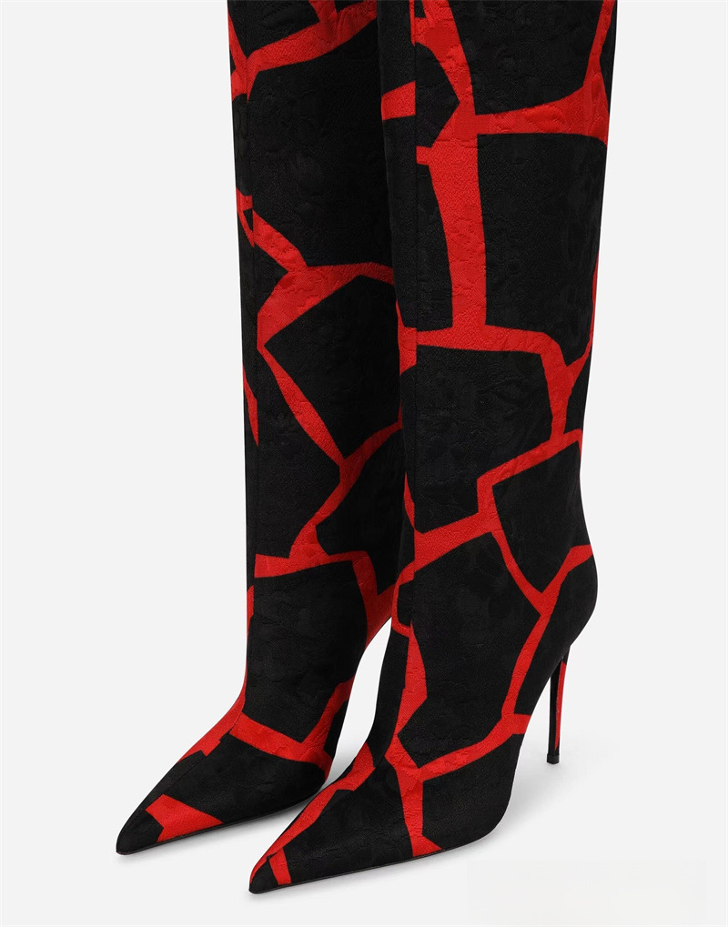 Pointed thin heel leopard print long boots for women's fashionable and sexy high boots for women's shoes