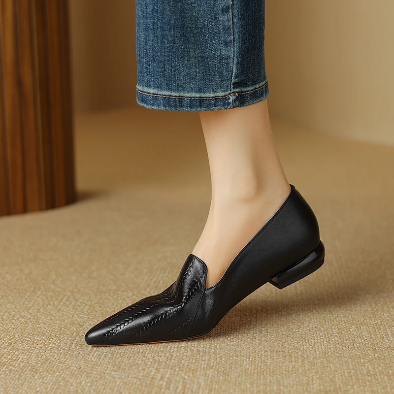 Premium Sheepskin Kitten Almond Pumps