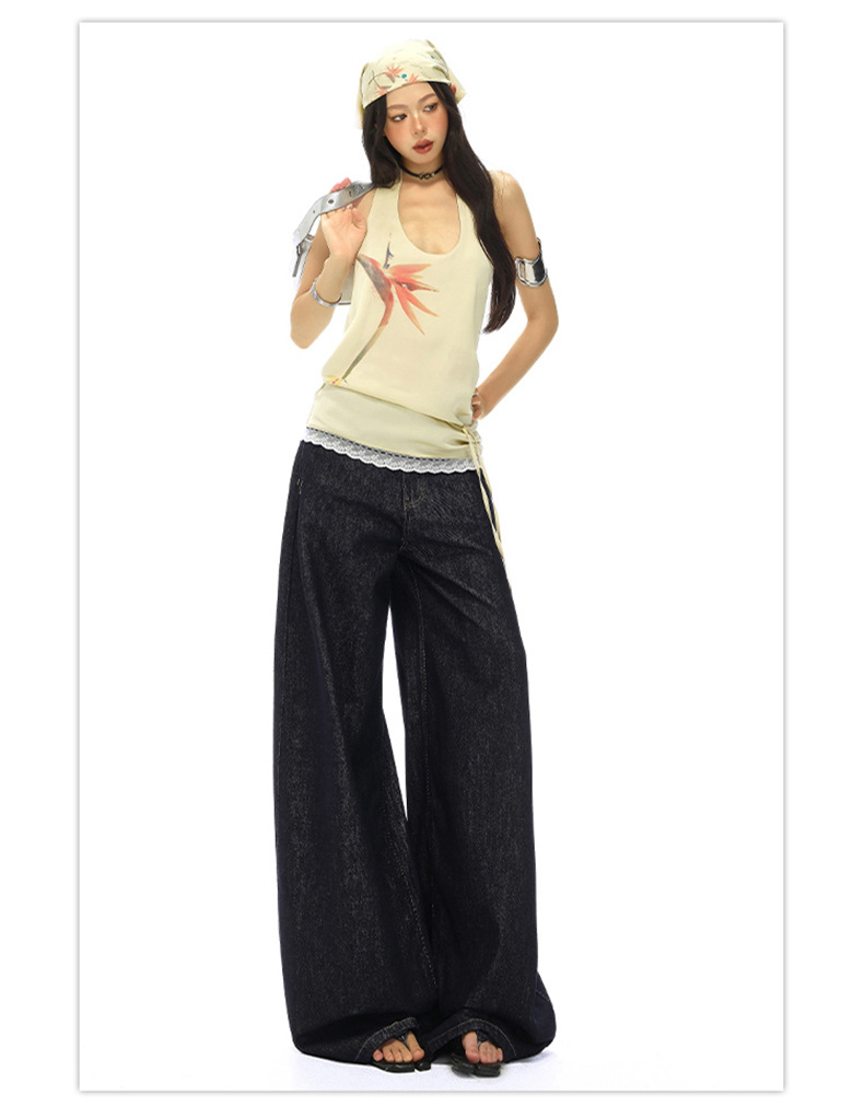 Light Blue High-Waisted Loose Fit Wide-Leg Jeans for Women, Casual Floor-Length Straight Leg Pants