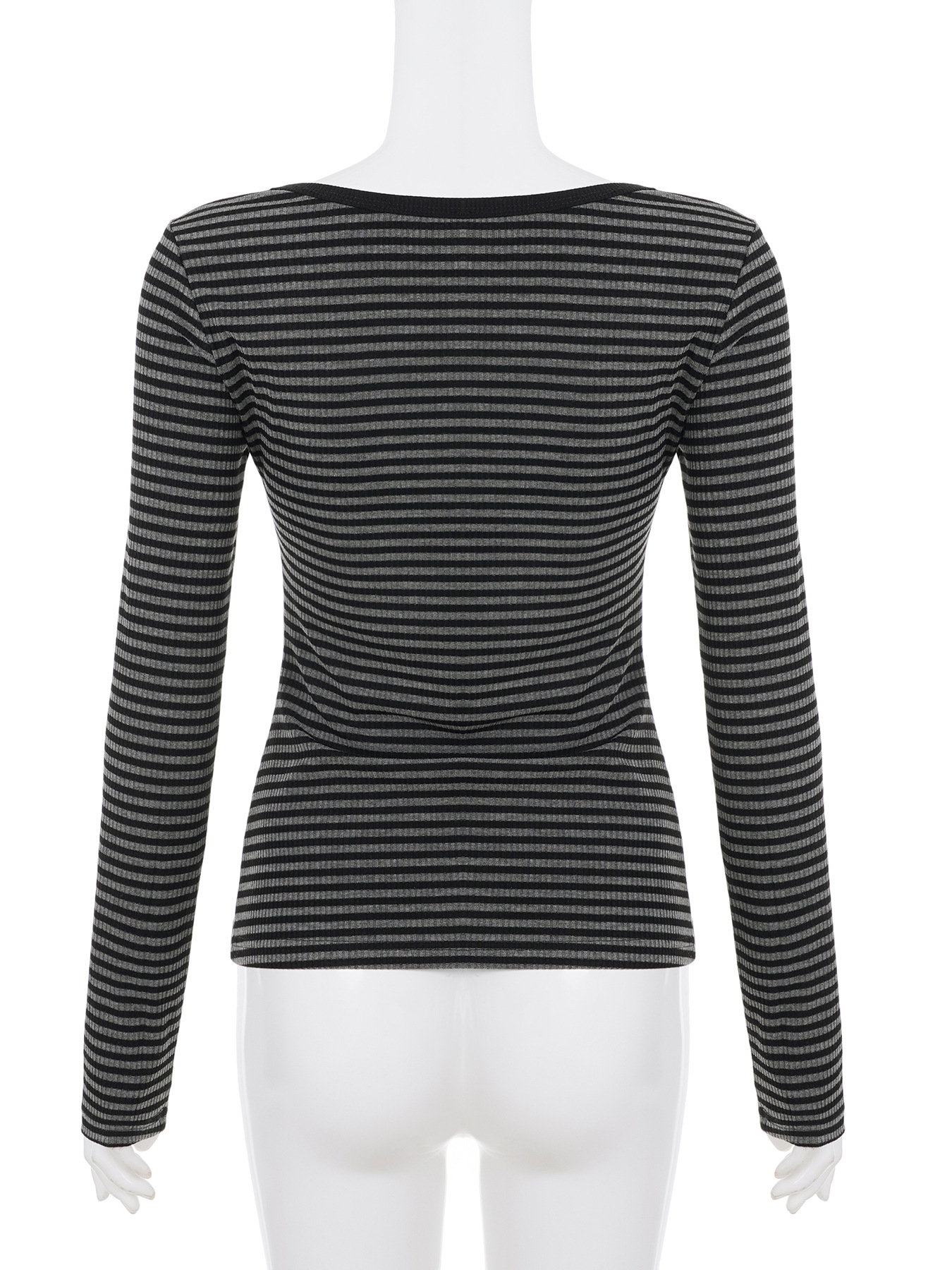 Simple Fashion Striped Color Block Round Neck Basic Long Sleeve Slim Fit Versatile Slimming Casual Short Top