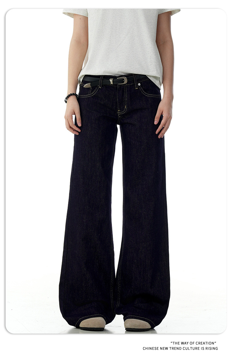 Blue Flared Jeans for Women with Visible Stitching Casual Long Pants