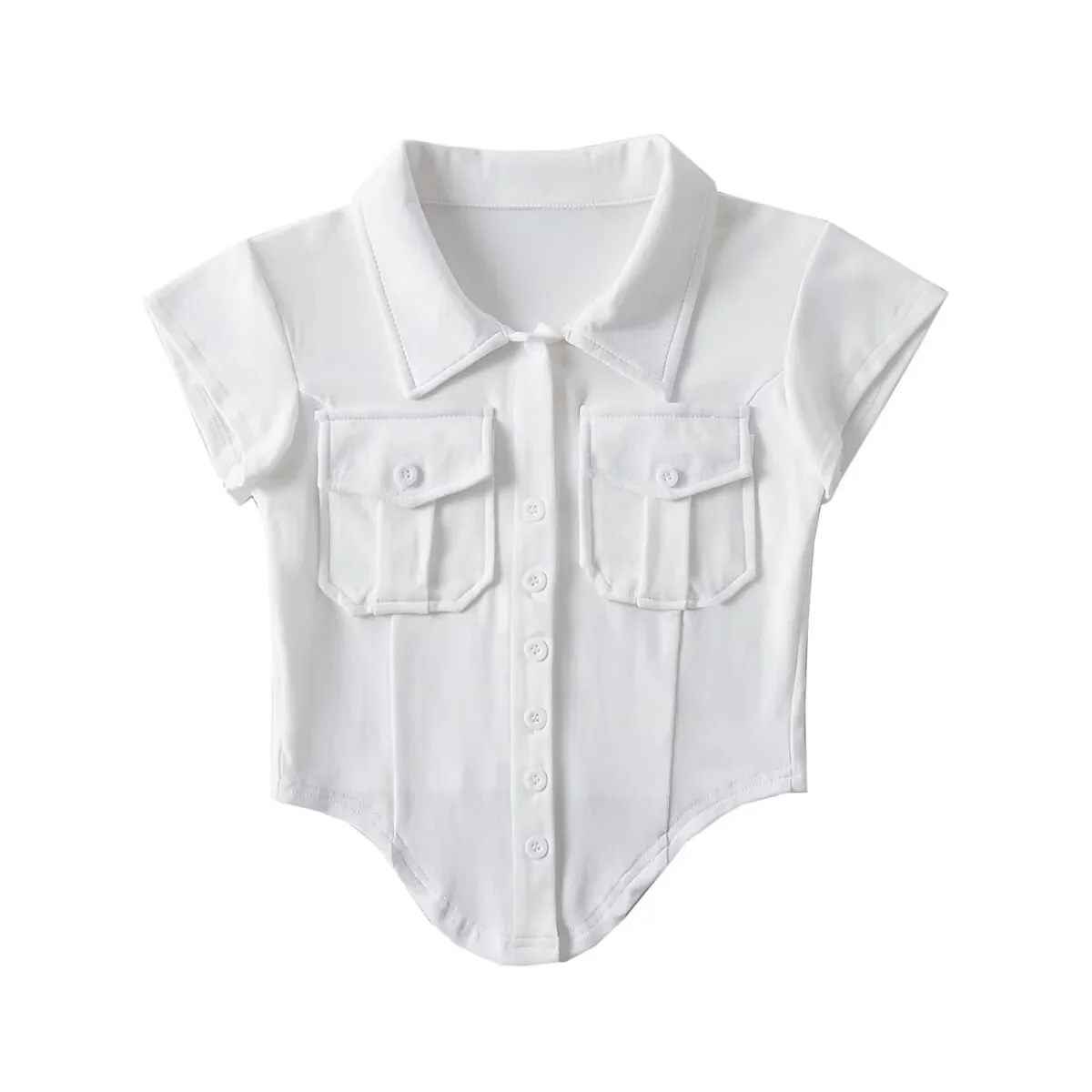 Ladies Half Sleeve Notch Collar Cardigan Tee