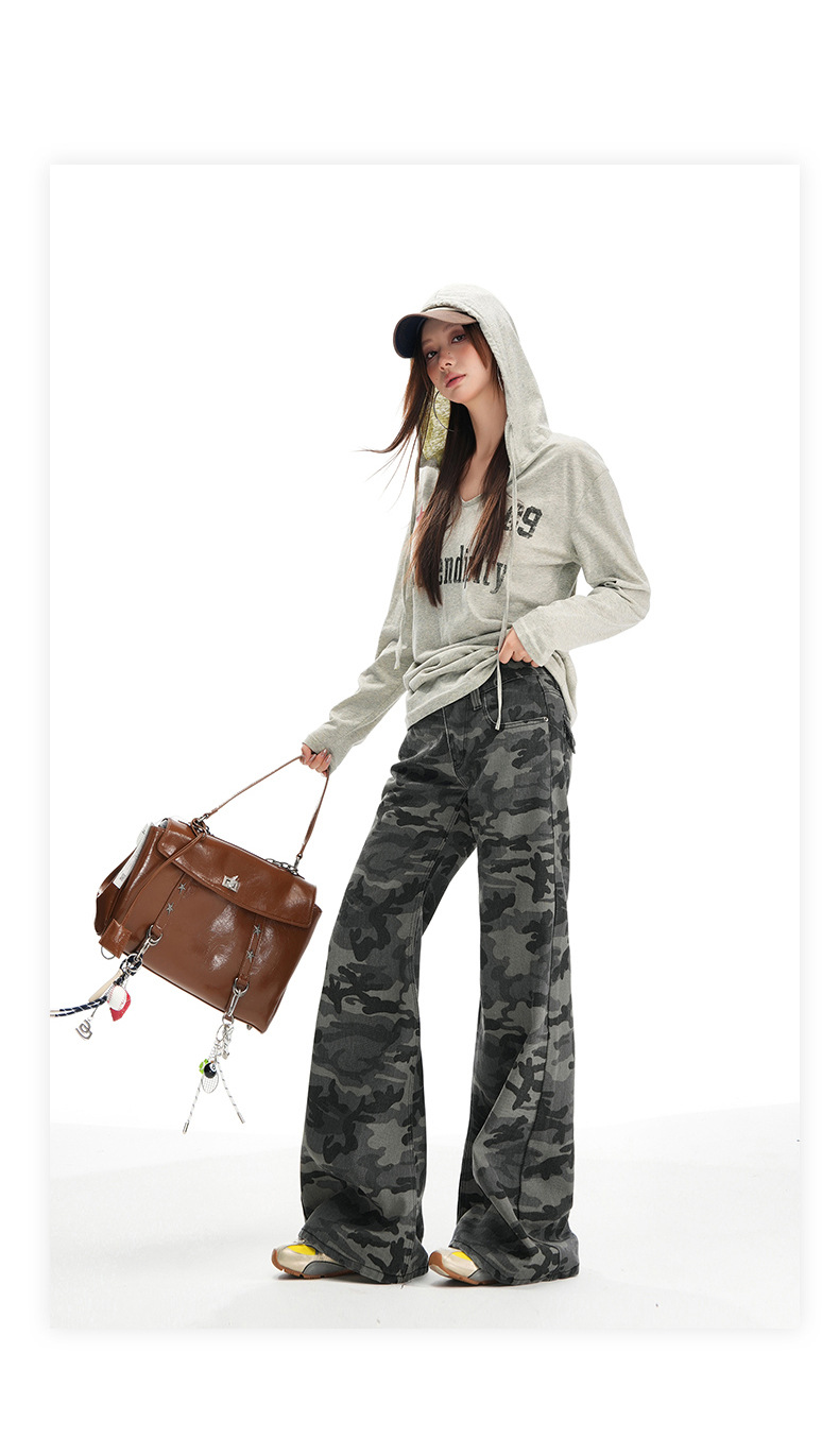 Women's Camouflage Flared Jeans Low Waist Pants