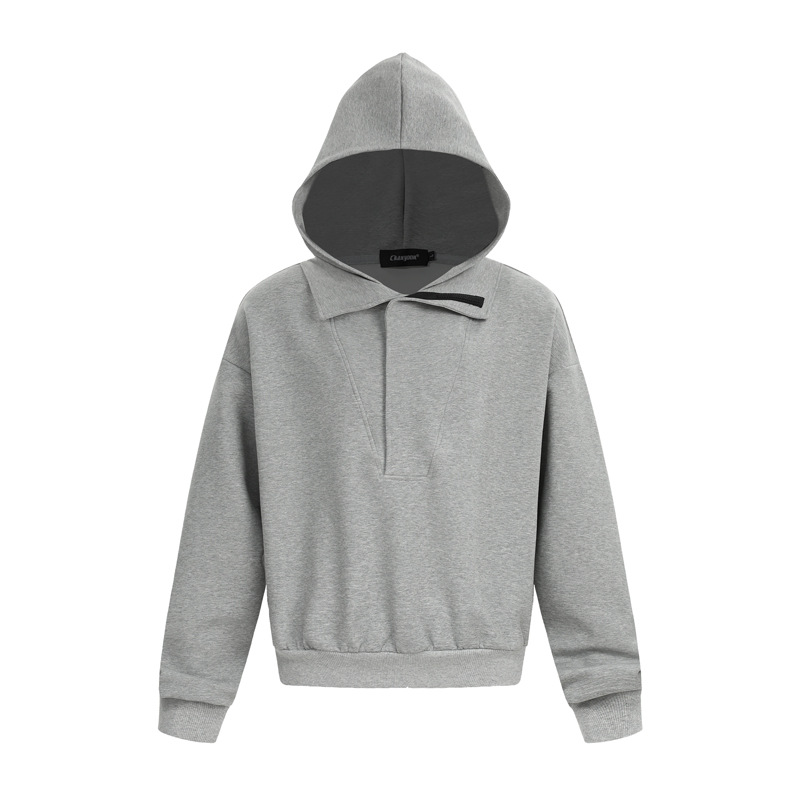 Oversized Urban Plain Long Sleeve Hook-and-Loop Collar Hoody