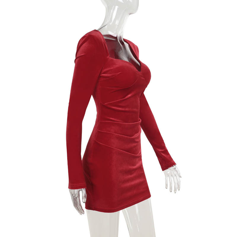 High Waist Bodycon V-Neck Full Sleeve Polyester Dress