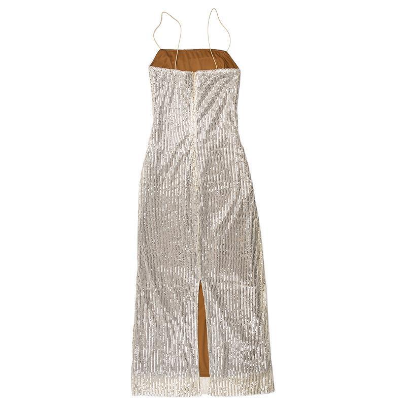 Square Neck Sleeveless Knit Fitted Embellished Dress