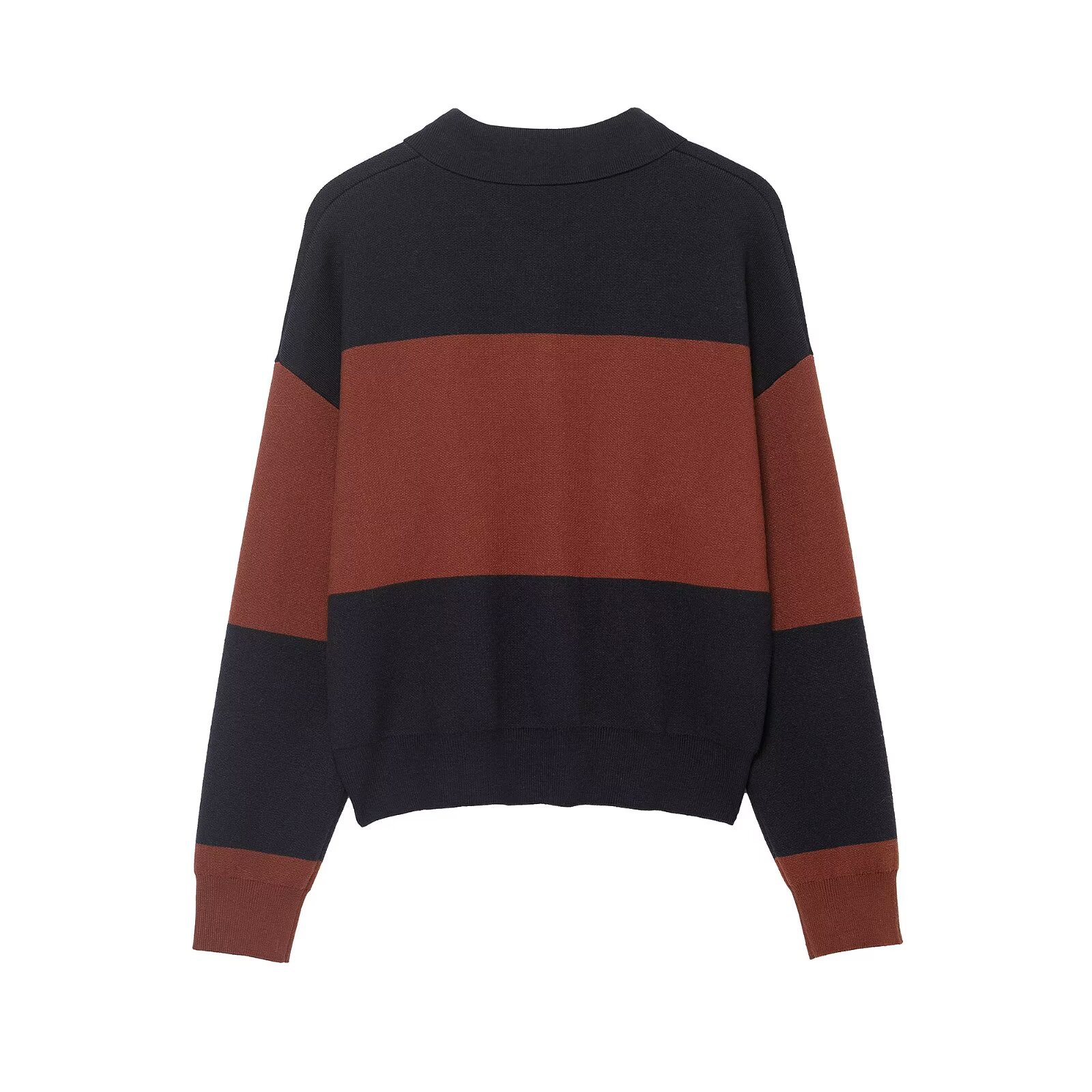 Striped polo shirt collar knit sweater