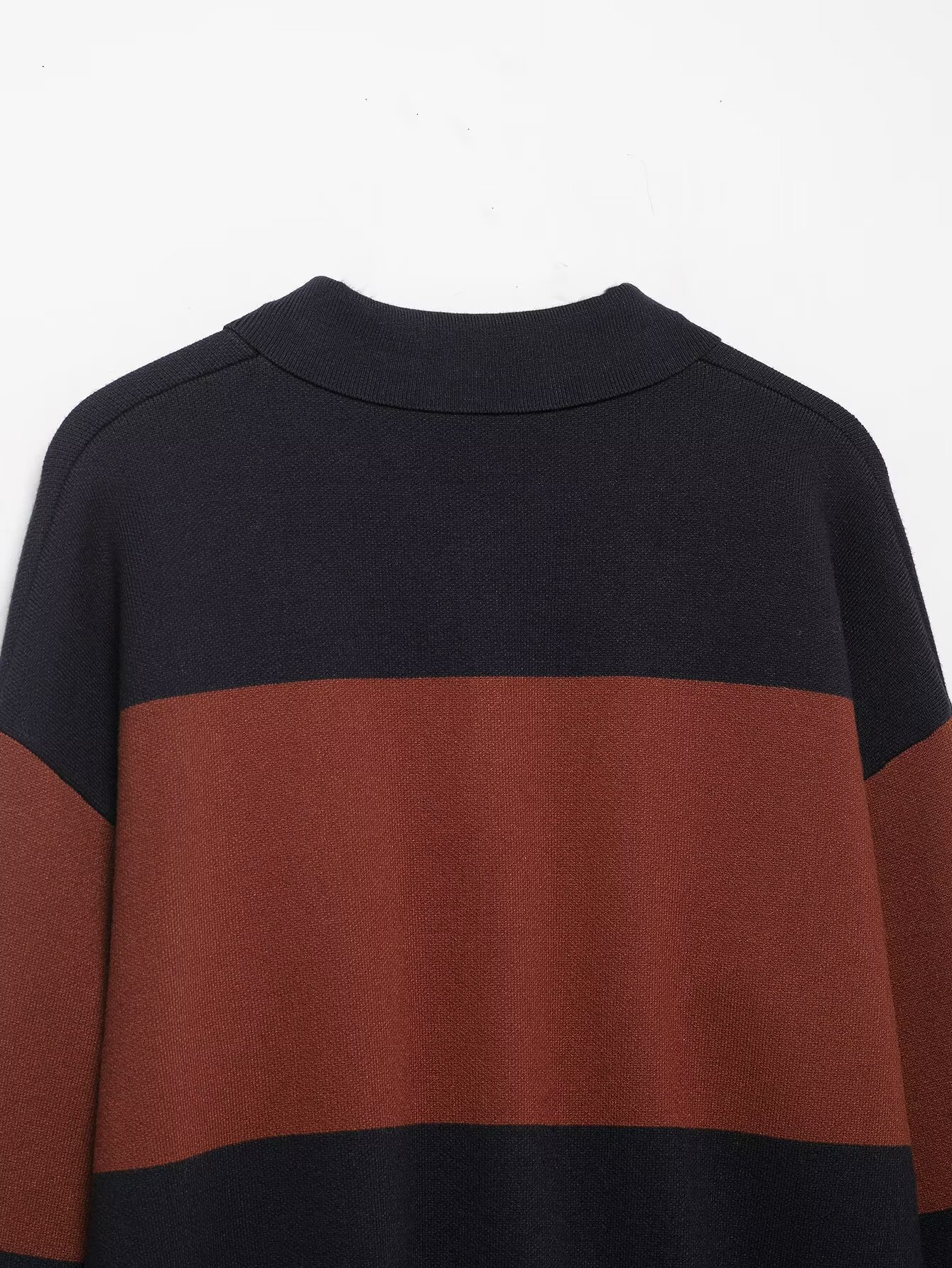 Striped polo shirt collar knit sweater