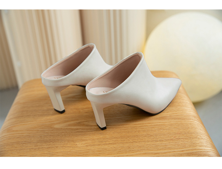 Retro stiletto pointed toe mules for women summer outer wear half slippers