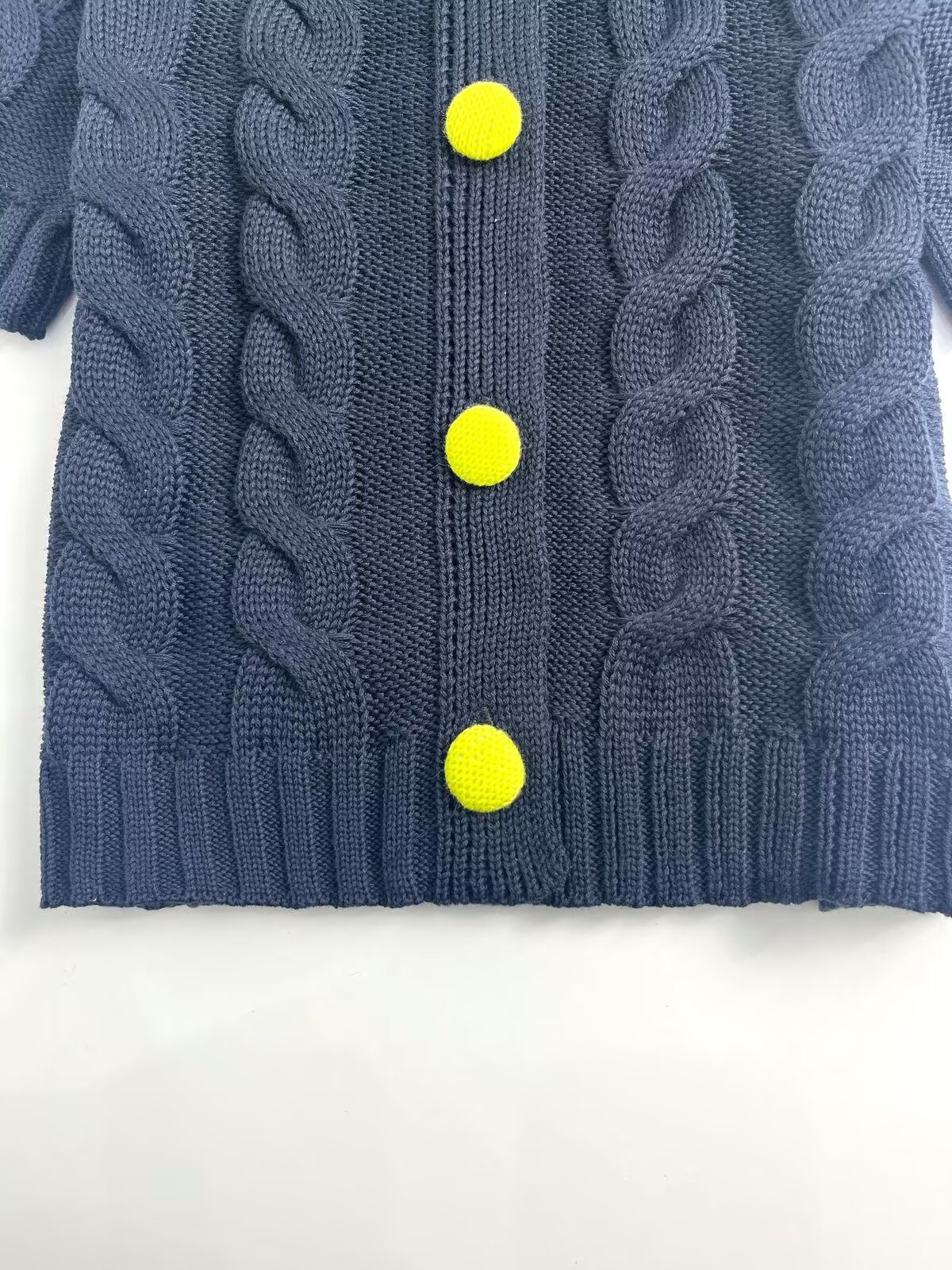 Solid Round Neck Three-Quarter Sleeve Cardigan