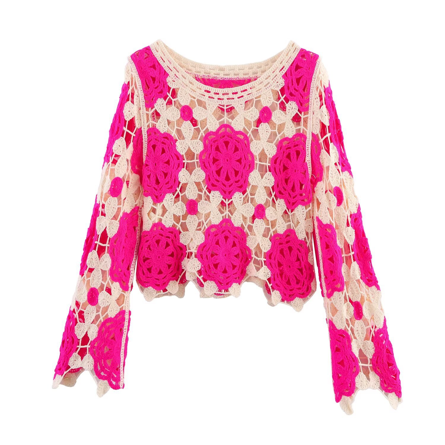Polyester Long Bell Crew Sweater