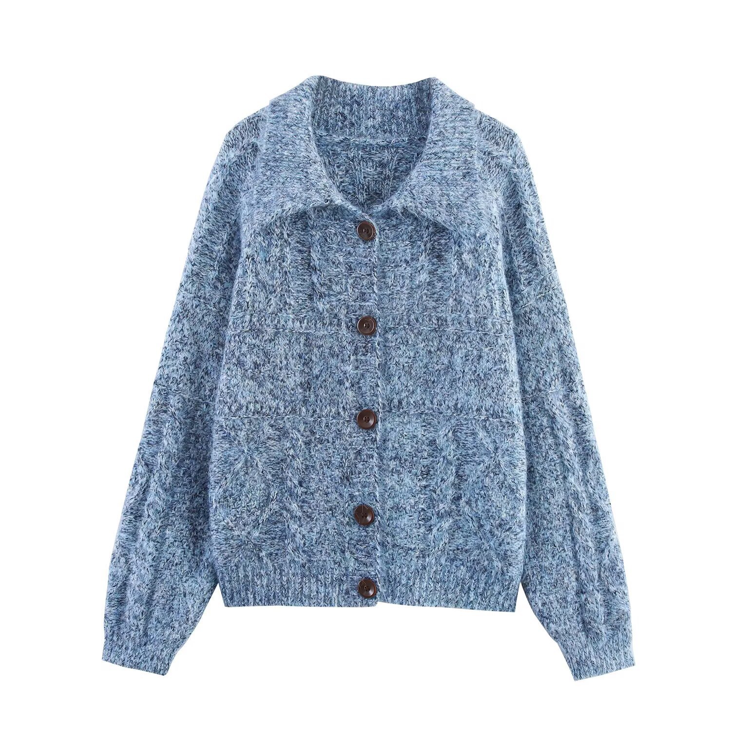Oversized Button Front Flower Print Long Sleeve Sweater