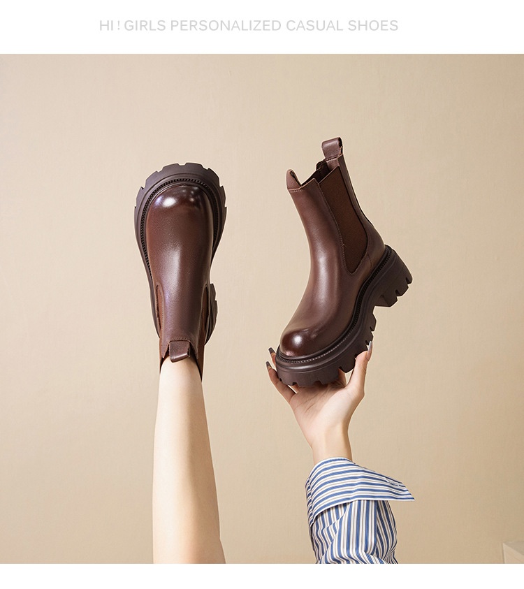 Height increasing short boots with plush chimney single boots